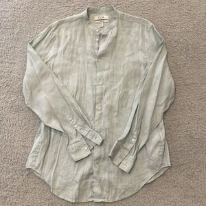 COS Mandarin Collar 100% Hemp Shirt Mens M Regular Fit Light Blue Sustainable